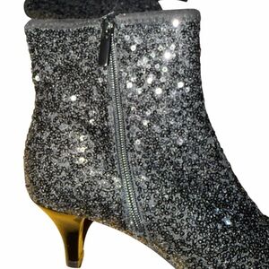 Sequined Ankle Booties with Side Zip - Black. Hardly Worn
